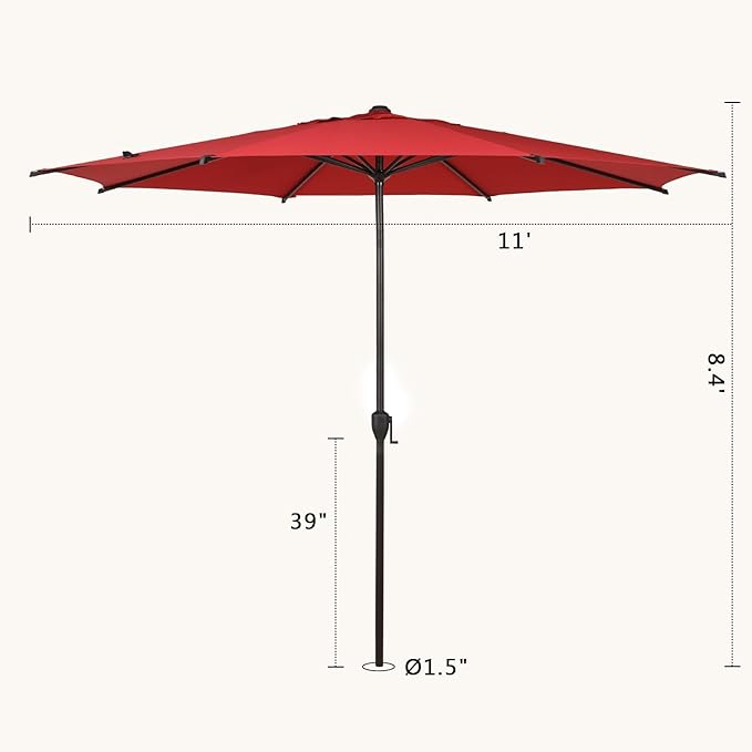 Abba Patio 11FT Lyon Outdoor Patio Umbrella Outdoor Table Umbrella with Push Button Tilt and Crank Market Umbrella 8 Sturdy Ribs UV Protection Waterproof for Garden Deck Backyard Pool Dark Red AbbaPatio