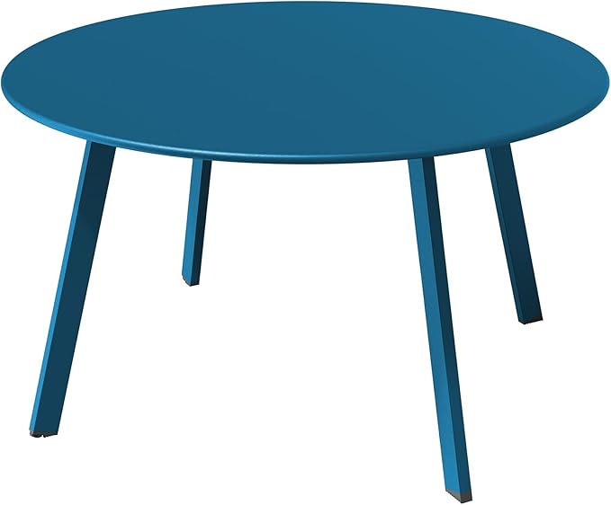 Grand patio 28-inch Round Steel Coffee Table, Outdoor Patio Side Table, Great for Backyard Patio Deck, Peacock Blue GrandPatio