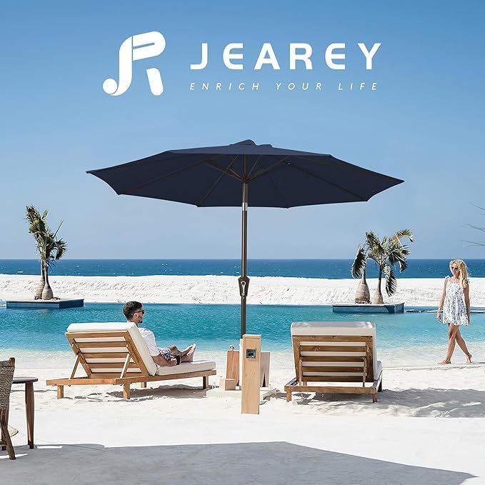 JEAREY 9FT Outdoor Patio Umbrella Outdoor Table Umbrella with Push Button Tilt and Crank, Market Umbrella 8 Sturdy Ribs UV Protection Waterproof for Garden, Deck, Backyard, Pool (Purplish Blue) JEAREYOutdoorsCollection