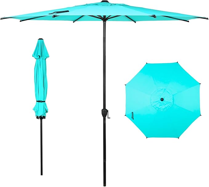 Abba Patio 11FT Lyon Outdoor Patio Umbrella Outdoor Table Umbrella with Push Button Tilt and Crank Market Umbrella 8 Sturdy Ribs UV Protection Waterproof for Garden Deck Backyard Pool, Turquoise AbbaPatio