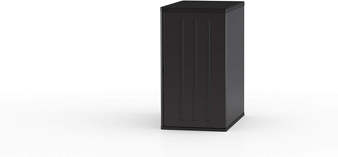 Suncast Heavy-Duty Resin Outdoor Storage Cabinet, 30" W x 20.25" D x 36" H Dark Grey Base Garage Storage Cabinet with Lockable Doors and Metal Reinforced Shelves, Made in The USA SuncastCommercialProducts