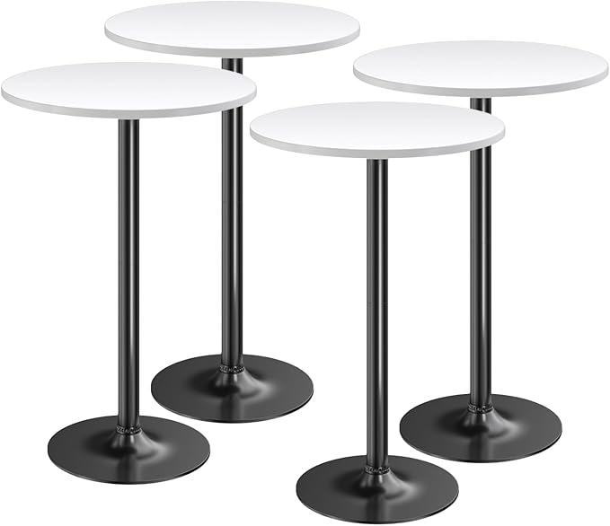 Furmax Bistro Pub Table Round Bar Height Cocktail Table for Home Bar, Small Round Bar Tables for Party, Dining Room, Living Room and Wedding, Metal Base MDF Top Obsidian, 40.6 Inch Height (4, White-1) Furmax