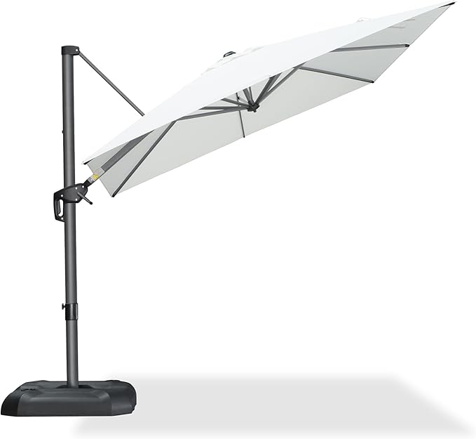 PURPLE LEAF 8 Feet Patio Umbrella Outdoor Cantilever Square Umbrella Aluminum Offset Umbrella with 360-degree Rotation for Garden Deck Pool Patio, White PURPLELEAF