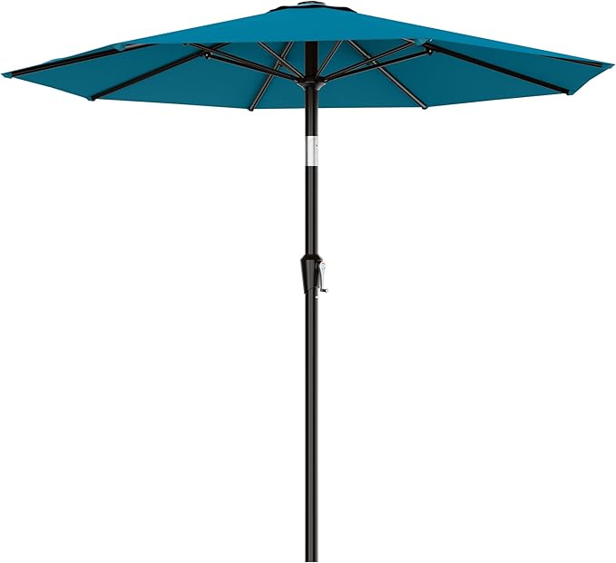 AreShark 9 FT Patio Umbrella for Outdoor, Outdoor Table Umbrella with Push Button Tilt and Crank, Outdoor Patio Umbrellas with 8 Sturdy Ribs for Market, Garden, Pool (Lake Blue) Rootora