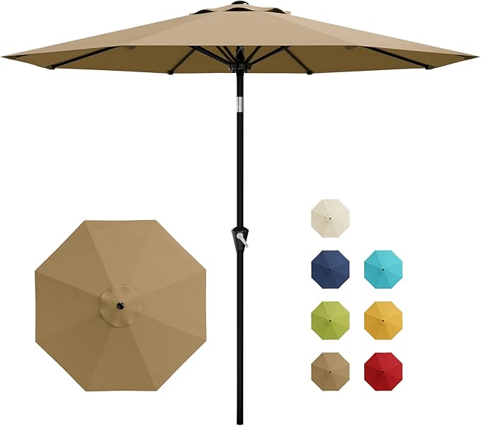 Garvee 10FT Patio Umbrella - Outdoor Table Umbrella with Smooth Crank Lift, Push Button Tilt and 8 Sturdy Ribs - Market Umbrella UV Protection Waterproof for Pool, Deck, Yard, Garden (Tan) Garvee