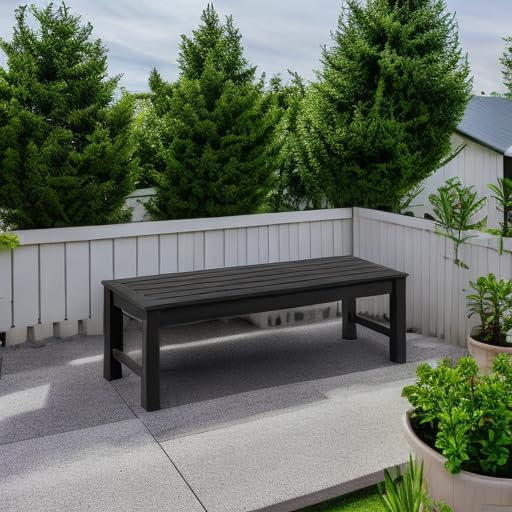 Psilvam Knight Bench, Two Person Outdoor Poly Lumber Patio Backless Bench, Weatherproof Garden Bench That Never Rot and Fade, Suit for Garden, Porch and Park (Black) PsilvamGardenFurniture