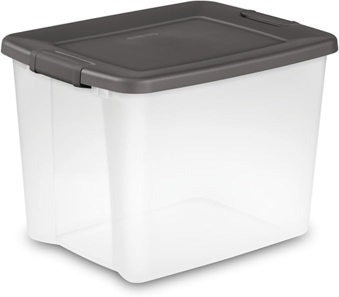 Sterilite 24-Pack ShelfTote, Clear Plastic Storage Bins with Lids, 50 Quart, Gray - Stackable Organizing Container Boxes for Closet, Bathroom, and Office Sterilite