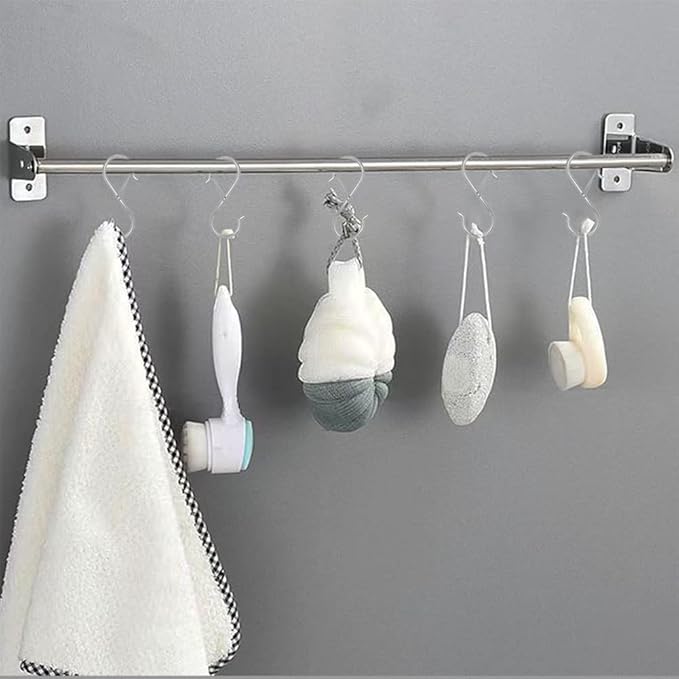 32 Pack S Hooks for Hanging, 3.5 inch Heavy Duty Metal S Hooks with Safety Buckle S Shaped Hooks Pot Rack Closet Hooks for Hanging Plants, Clothes, Kitchen Utensil, Pots, Pans, Bags (Silver) Waitkey