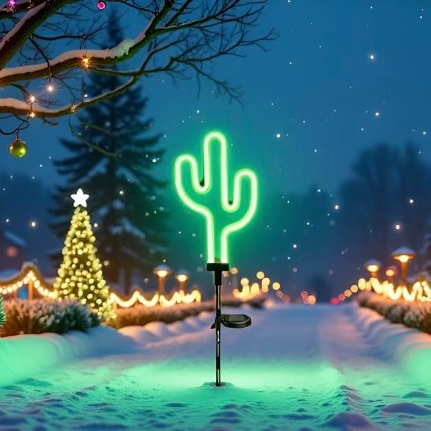 Solar Garden Stake Lights, Waterproof Landscape Light, Solar Landscape Path Lights, Neon Lights, Outdoor Decor for Garden, Yard, Lawn, Pathway, Patio, Backyard (Cactus) RechargeableLEDWorkLights