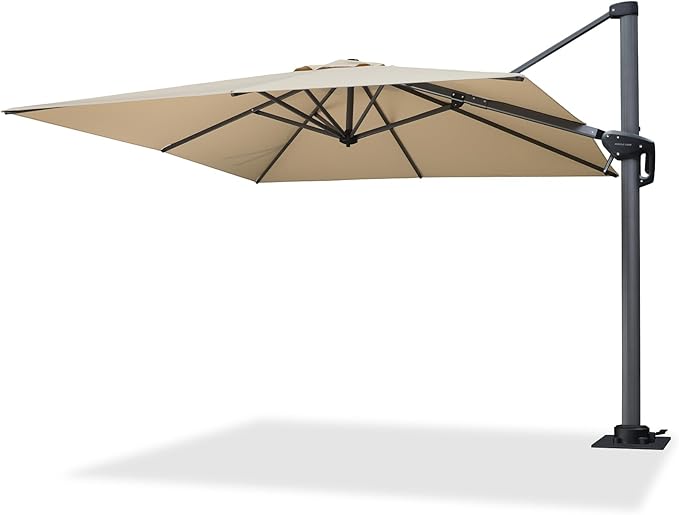 PURPLE LEAF 8' X 8' Patio Umbrella with Steel Plate Base for Pool 7' High Offset Outdoor Cantilever Umbrella Swimming Pool Umbrella with 360°Rotation for Poolside Beige PURPLELEAF