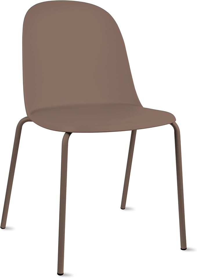 2xhome Set of 4 Modern Stackable Armless Dining Chairs | Plastic Shell Seat with Metal Legs | Indoor or Outdoor Use | Home Kitchen Patio, Brown 2xhome