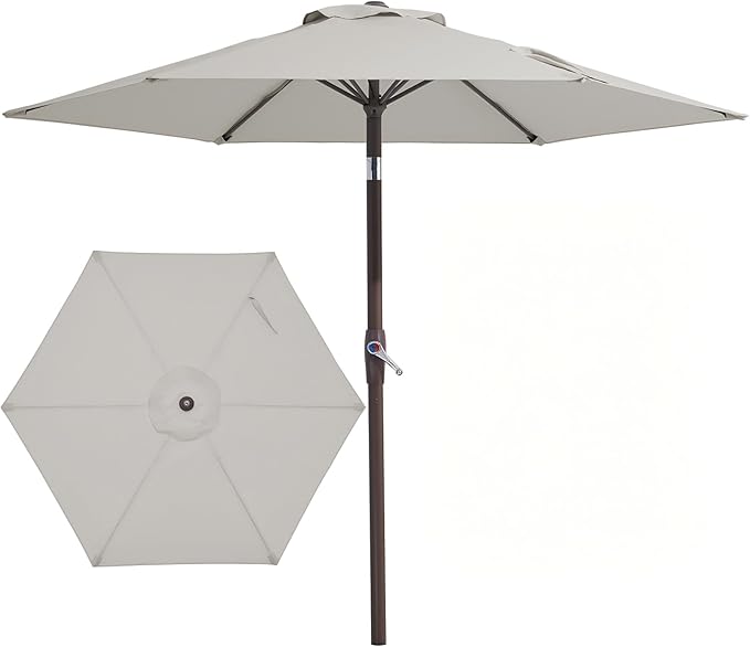 JEAREY 7.5FT Patio Umbrella Market Table Umbrella with 6 Sturdy Ribs, Push Button Tilt/Crank Outdoor Umbrella for Garden, Deck, Backyard, Pool and Beach,Light Grey JEAREYOutdoorsCollection