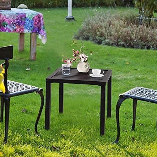 PHI VILLA Outdoor Patio Side Table Set of 2, 19" Small Black Metal Square End Table, Outside Coffee Bistro Table for Porch, Deck, Balcony, Indoor PHIVILLAThepioneerofcomfortablehouseholdsupplies