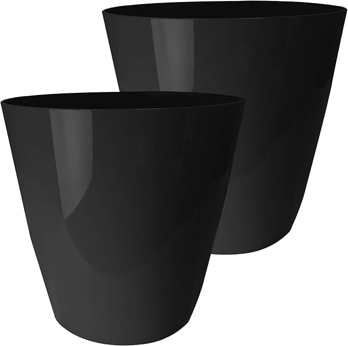 The HC Companies Aria Round Self-Watering Pot - Lightweight Plastic Planter for Herbs & More - Durable Plant Pots for Indoor Plants & Outdoor Plants (8" Glossy Black, Pack of 2) TheHCCompanies