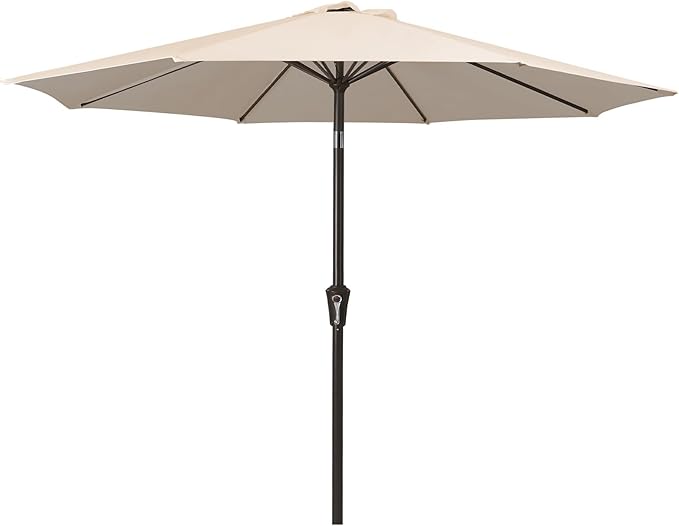 MEWAY 9ft Patio Umbrella Outdoor Table Umbrellas with Push Button Tilt and Crank, Market Umbrella 8 Sturdy Ribs for Deck, Garden, Pool and Backyard, Beige MEWAY