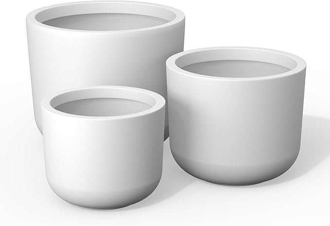 Kante 13",11",9" Dia Pure White Concrete Round Planters (Set of 3), Outdoor Indoor Modern Planter Pots, Lightweight, Weather Resistant, Seamless with Drainage Hole Kante