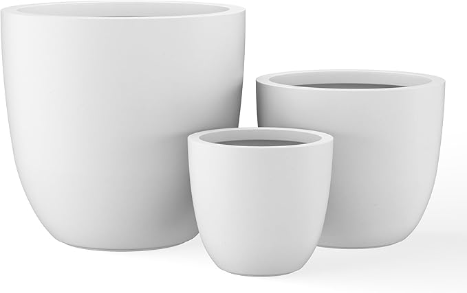 Kante 18",14",10" Dia Concrete Round Planters (Set of 3), Outdoor Indoor Large Planter Pots with Drainage Hole for Home Patio Garden, Pure White Kante
