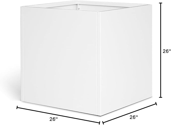White Steel Planter Square Outdoor Planters Galvanized Steel Planter Box 26 Inch Indoor Metal Large Planters Cube Heavy Duty Flower Pot Modern Commercial Residential for Trees Patio Yard Garden GZGNEEVL