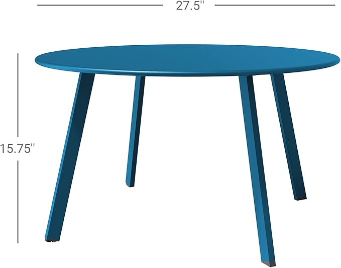 Grand patio 28-inch Round Steel Coffee Table, Outdoor Patio Side Table, Great for Backyard Patio Deck, Peacock Blue GrandPatio