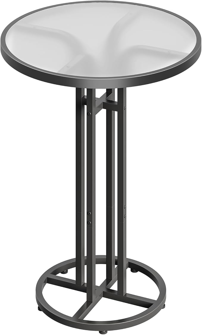 HOOBRO Bar Table, 23.6-Inch Round Pub Table, Frosted Glass Cocktail Table with Sturdy Iron Frame & Adjustable Feet, Modern Small Coffee for Home Bar, Kitchen, Living Room, Outdoor, Black BK96BT01 HOOBRO