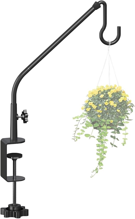 20 Inch Extended Reach Deck Hook Hanger for Railing, Heavy Duty Outdoor Plant Hook Holder for Hanging Bird Feeder Pole Deck Hanger Flower Basket Planter or Lanterns, Wind Chimes, 1 Pack Tuohours