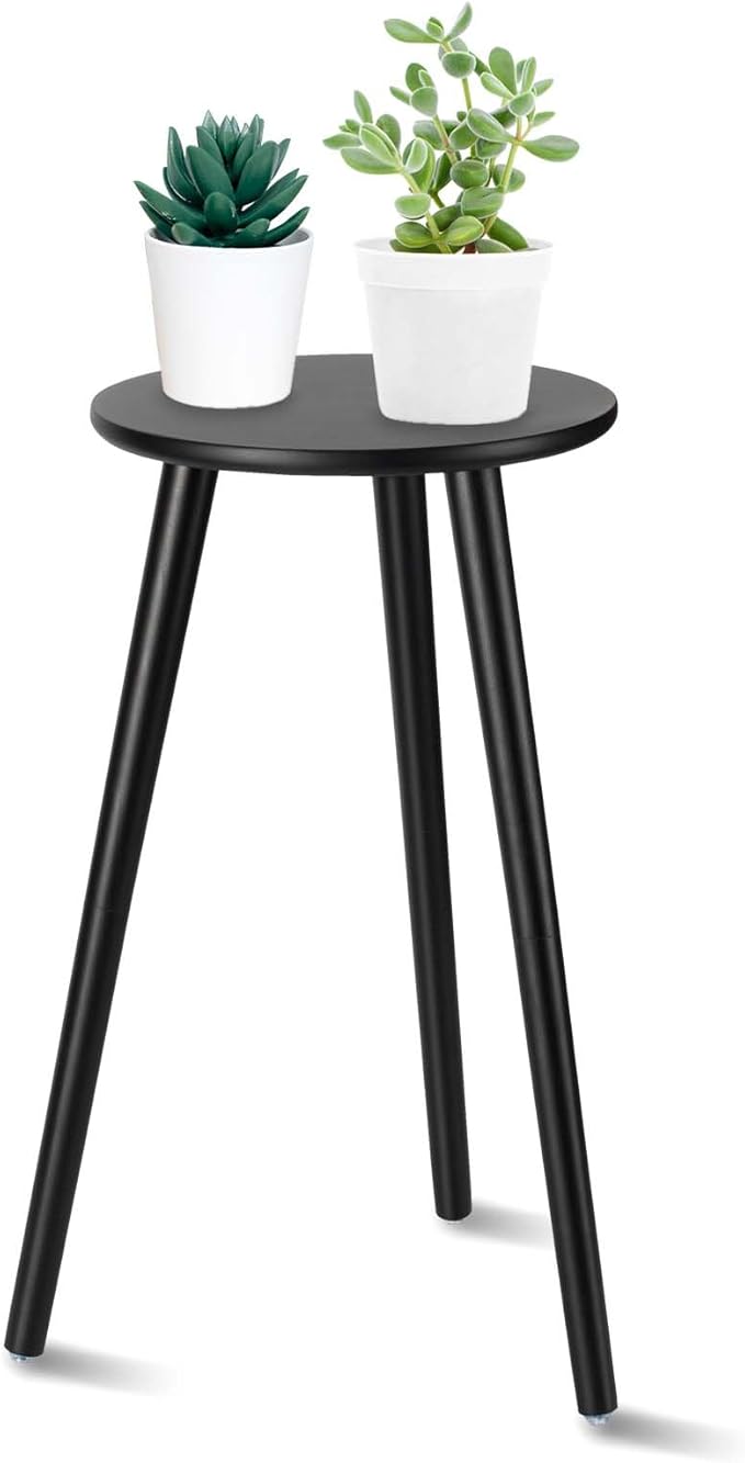 Uneedem Indoor Plant Stand Wood Mid Century Plant Stand for Indoor Plants, Modern Plant Table, 20.5" Tall Plant Holder Stand for Flower Pots, Small Round Side Table, Black Uneedem