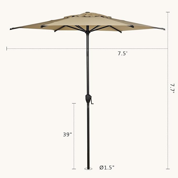 Abba Patio 7.5FT Lyon Outdoor Patio Umbrella Outdoor Table Umbrella with Push Button Tilt and Crank Market Umbrella 6 Sturdy Ribs UV Protection Waterproof for Garden Deck Backyard Pool Tan AbbaPatio