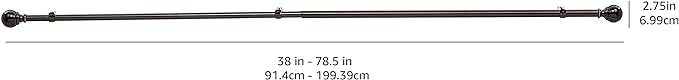 Amazon Basics Adjustable Curtain Rod for Windows, Round Finials, Easy Installation, Sturdy, 1-Inch Rod, 36" to 72", Black, 2-Pack AmazonBasics