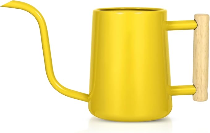Watering Can Indoor Plants, 35 oz/1000 ml Metal Stainless Steel Watering Can Pot with Long Spout for Indoor House Plants Bonsai Outdoor Garden Flower Decorative (Yellow) Rootora
