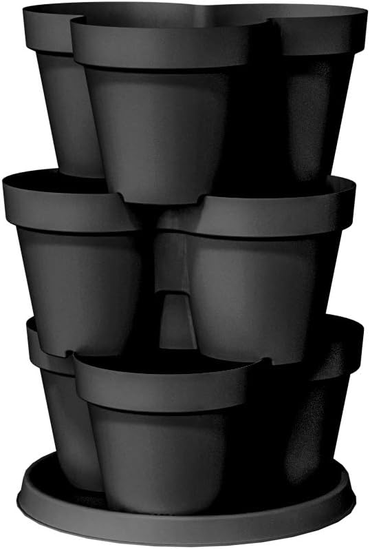 The HC Companies Terrace Planter 23” Vertical Herb Garden Planter, 3 Tiered Stackable Strawberry Planting Pots, Indoor Outdoor Containers for Growing Vegetables and Succulents – Holds 9 Plants TheHCCompanies