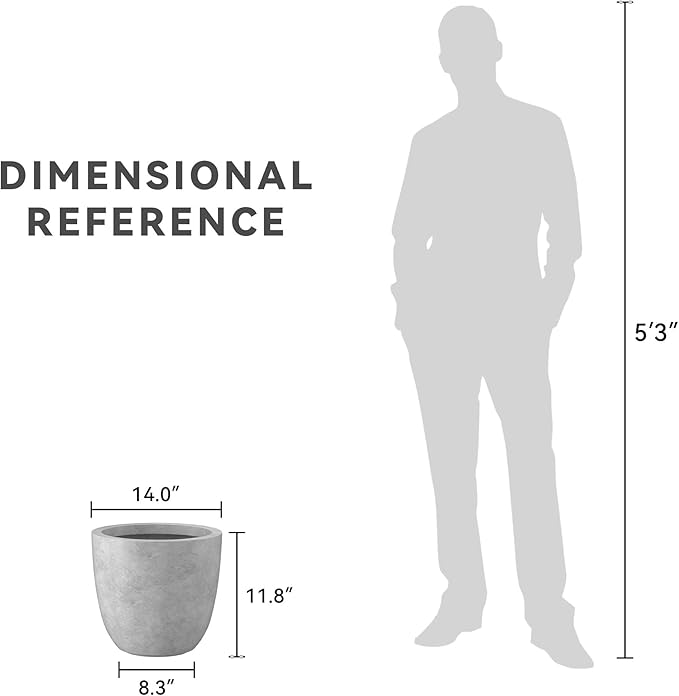 Kante 14 Inch Dia Round Concrete Planter, Indoor Outdoor Large Plant Pot with Drainage Hole and Rubber Plug for Home Patio Garden, Gray Concrete Kante