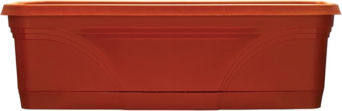Southern Patio 36 Inch Rectangular Plastic Medallion Hanging Windowsill and Garden Box Planters with Drainage Holes, Terracotta (2 Pack) SouthernPatio