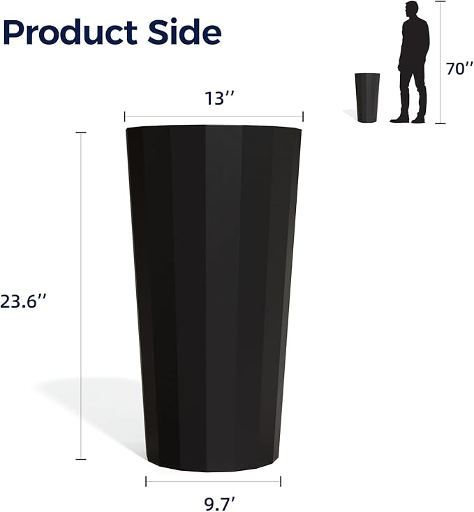 23.6" Tall Outdoor Planters Set of 2, Large Planters for Outdoor Plants for Porch Decor with Drainage Hole, Wide Stripe Design Porch Flower Pots for Indoor Pot Patio/Garden, Black Outdoorchairs
