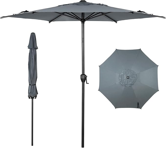 Abba Patio 11FT Lyon Outdoor Patio Umbrella Outdoor Table Umbrella with Push Button Tilt and Crank Market Umbrella 8 Sturdy Ribs UV Protection Waterproof for Garden Deck Backyard Pool Grey AbbaPatio