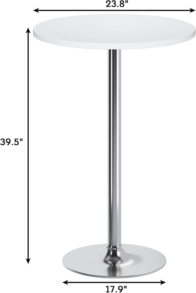 Flamaker Round Bistro Pub Table Modern Style Metal Base MDF Top Cocktail Bar Table Counter Bar Height for Pub, Dining Room, Party (1, White-Silver) Flamaker