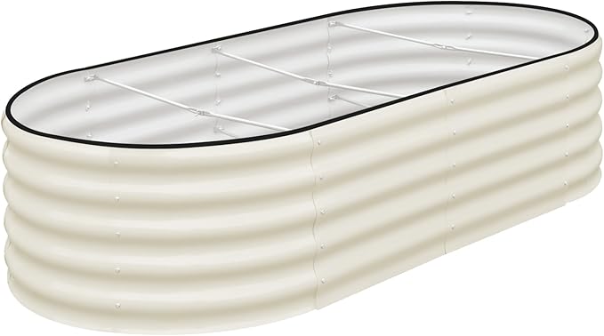 SnugNiture Galvanized Raised Garden Bed, 8x4x1.5ft Oval Metal Planter Box for Planting Outdoor Plants Vegetables snugniture
