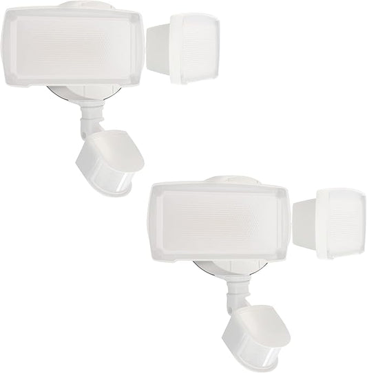 UME 2 Pack 19W LED Flood Light Motion Sensor Outdoor, 2 Adjustable Head, 2000LM, 5000K, IP65 Waterproof, Dusk to Dawn Security Light with Photocell for Exterior,Outside,Garage,House(White) UME