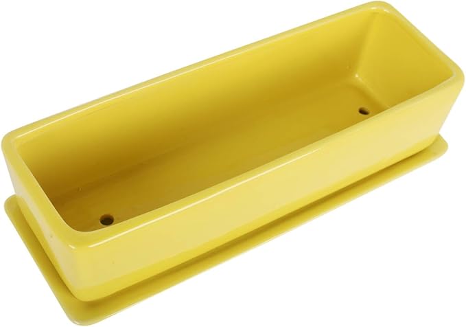 Vencer 14 Inch Rectangular Modern Minimalist Ceramic Succulent Planter Pot - Window Box with Saucer,Office Desktop Potted Stand,Yellow,VF-0173Y Vencer