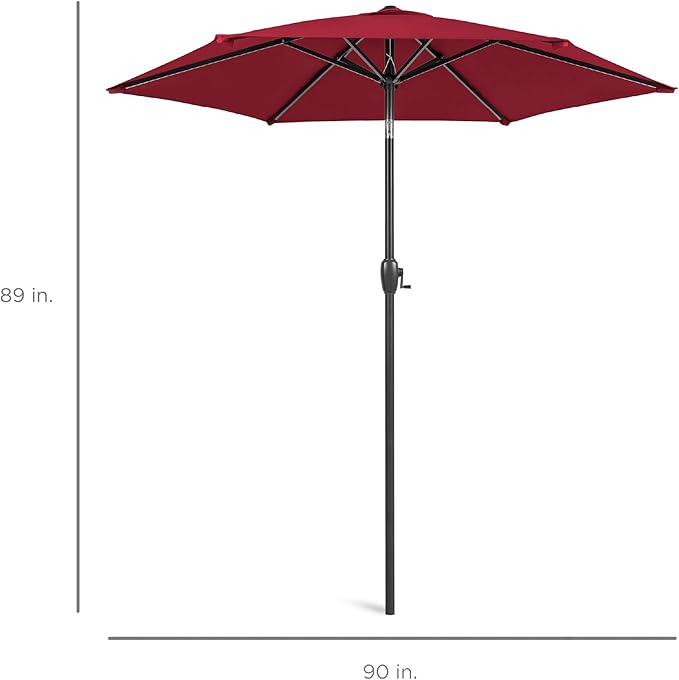 Best Choice Products 7.5ft Heavy-Duty Round Outdoor Market Table Patio Umbrella w/Steel Pole, Push Button Tilt, Easy Crank Lift - Burgundy BestChoiceProducts