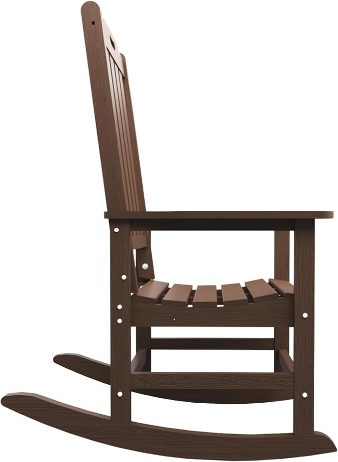 Oversized Rocking Chair, Outdoor Rocking Chair for Adults, All Weather Resistant Porch Rocker for Lawn Garden, Brown THOEOE