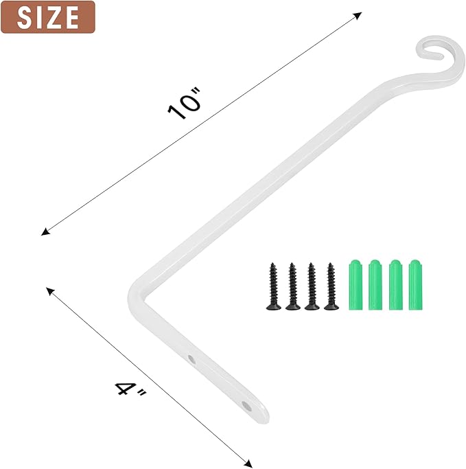 Jardim 2 Pack 10 Inch Premium Decorative Metal Iron Wall Hangers for Home Decor, Indoor Outdoor Plant Bracket Rustic Hanging Gardening Hooks for Planters, Bird Feeders, Lanterns, Wind Chimes (White) Jardim