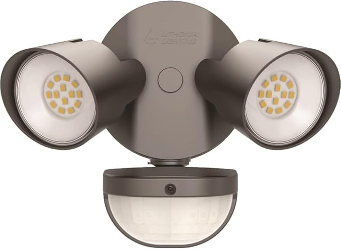 Lithonia Lighting HomeGuard 2-Light LED Outdoor Flood Lights, Motion Sensor Outdoor Lights with Dusk to Dawn, 4000K Cool White, Round Heads, Dark Bronze (HGX LED 2RH 40K 120 MO DDB M2) AcuityBrands