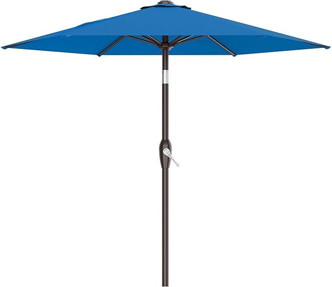 AreShark 7.5FT Patio Umbrella Table Market Umbrella with 6 Sturdy Ribs, Button Tilt/Crank Heavy-Duty Round Outdoor Umbrellas for Garden, Deck, Backyard,and Pool, Royal Blue Rootora