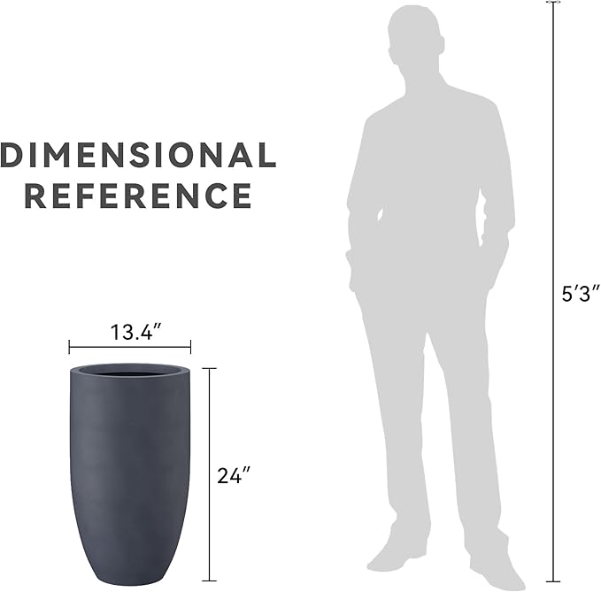 Kante 24 Inch Tall Round Concrete Planter, 2 Pack Large Indoor Outdoor Plant Pots with Drainage Hole and Rubber Plug, Modern Decorative Garden Pots for Home Patio Porch, Charcoal Kante