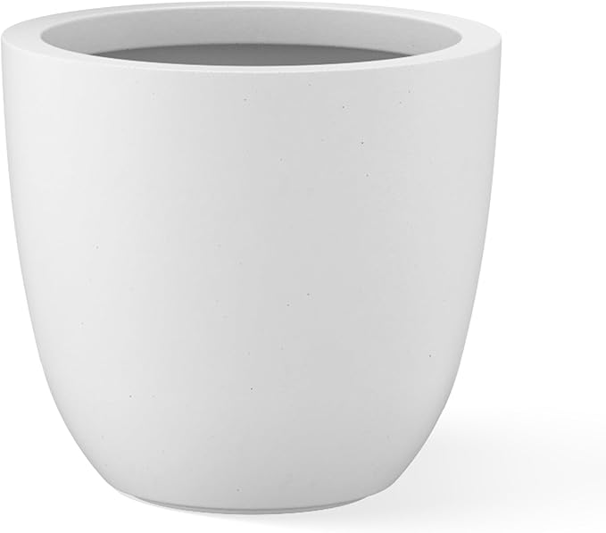Kante 10 Inch Dia Round Concrete Planter, Indoor Outdoor Large Plant Pot with Drainage Hole and Rubber Plug for Home Patio Garden, Pure White Kante