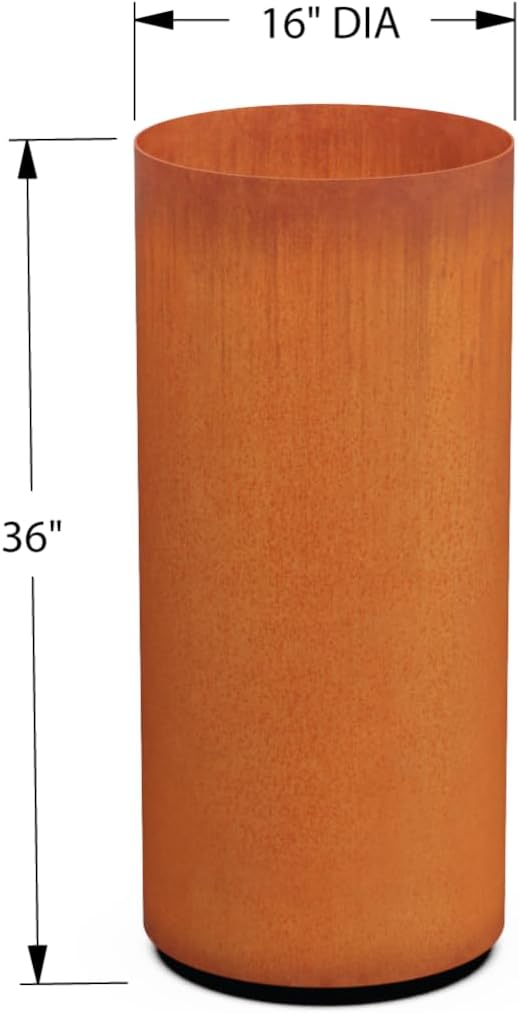 Plantercraft Large Round Planters for Outdoor Plants | 36x16 Inch Tall Corten Steel Planter | Extra Large Outdoor Planters for Entryway, Patio & Deck | Weathering Metal Planter Plantercraft