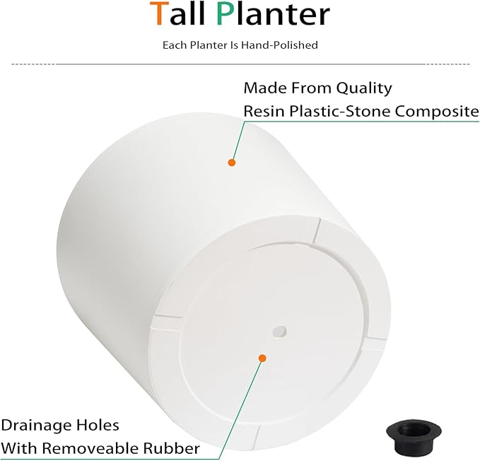 Wide Planters for Outdoor Plants, Extra Large Indoor Flower Pots for Garden, Front Porch, Patio - Round Resin Planter Set of 2 (White, 16 inch - 2 Pack) Heyzier