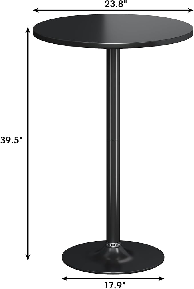 Flamaker Round Bistro Pub Table Modern Style Metal Base MDF Top Cocktail Bar Table Counter Bar Height for Pub, Dining Room, Party (2, Full Black) Flamaker