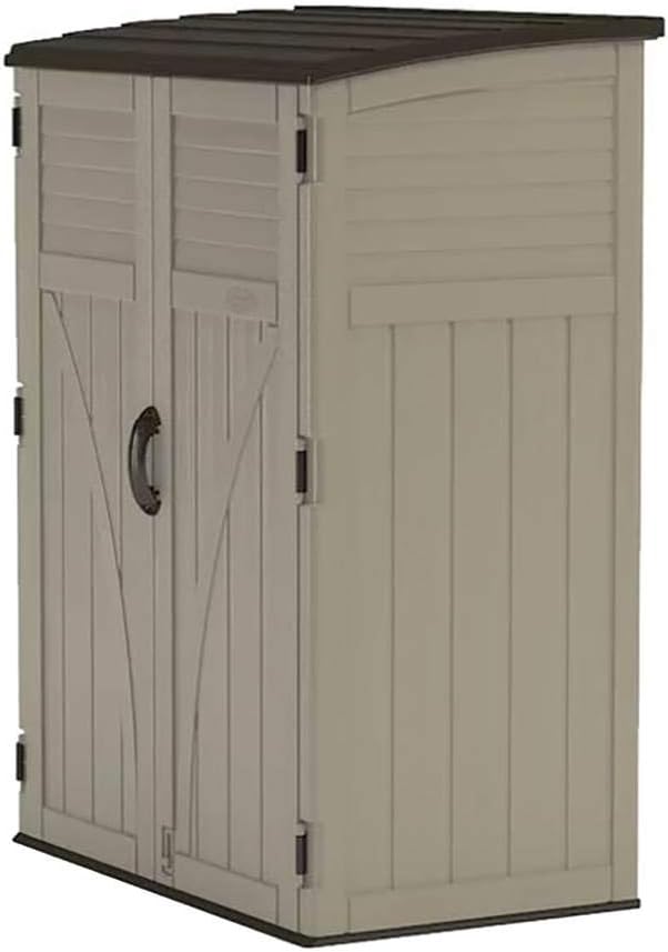 Suncast Outdoor Storage Shed, Water Resistant Resin Vertical Outdoor Storage Cabinet for Patio, Garden Tools, Cushions, & Equipment, Weatherproof Multi-Wall Design, 54 cu. ft., Made in USA Suncast