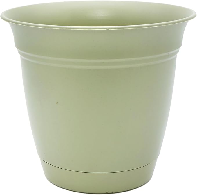 The HC Companies Eclipse Round Planter with Saucer - Outdoor & Indoor Plant Pot with Drainage Holes - Lightweight, UV-Resistant Plastic Pots for Plants, Flowers & Herbs (10" Seafoam, Pack of 1) TheHCCompanies